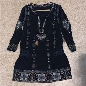 Calypso navy detailed long sleeve mini dress